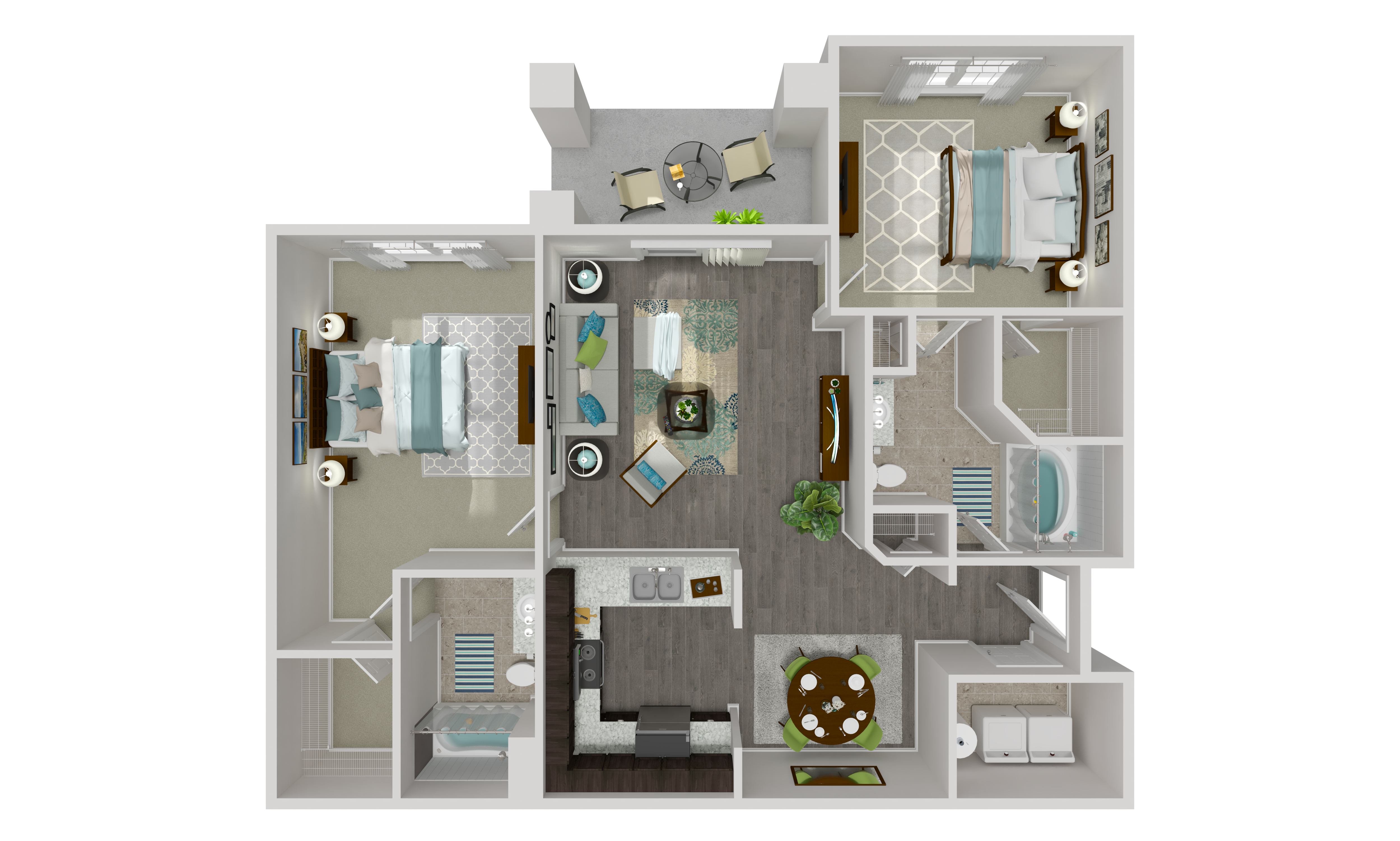 Floor plan for 2 beds, 2 baths, 1217 sqft
